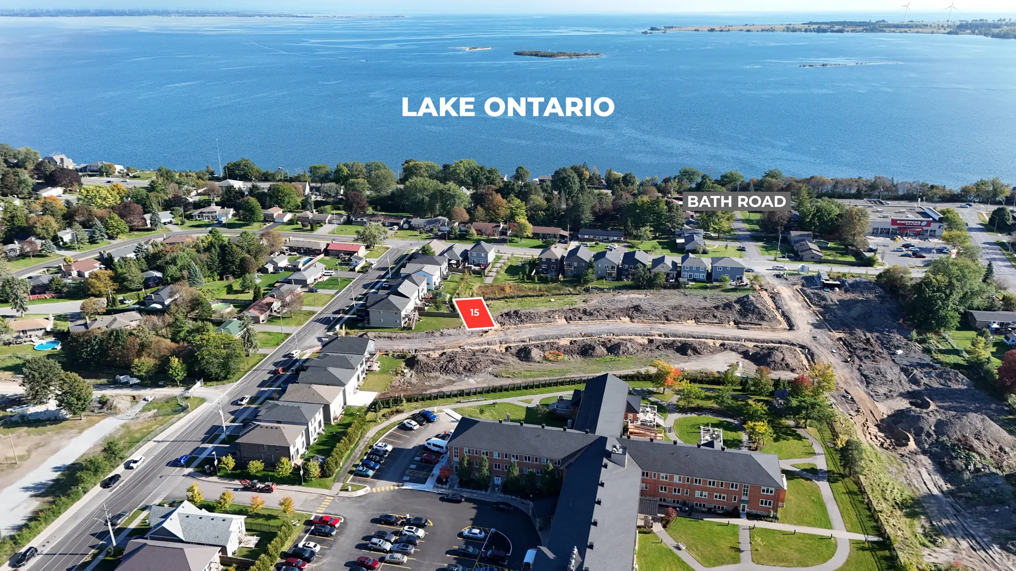 Aerial view of Loyalist Shores and Lake Ontario