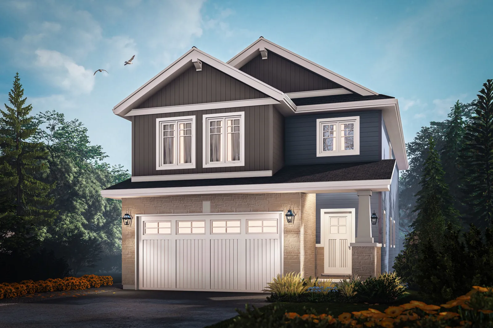 The Walnut Craftsman exterior elevation rendering for Lot 17