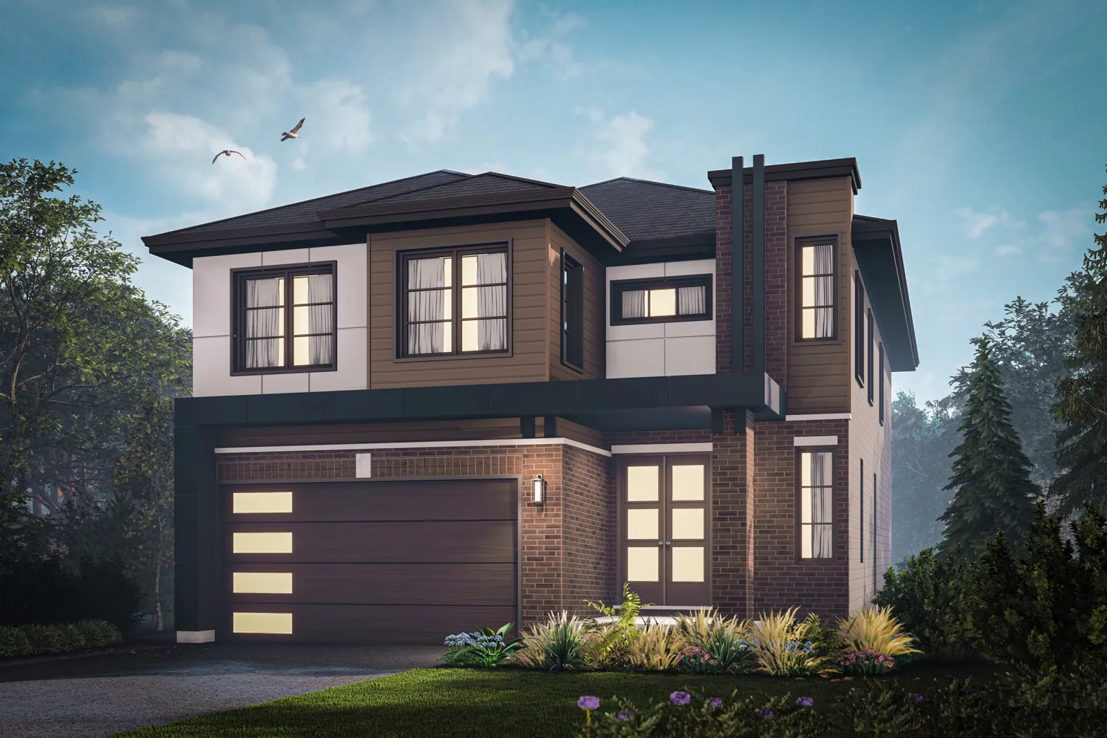 The Aspen Modern exterior elevation rendering for Lot 6