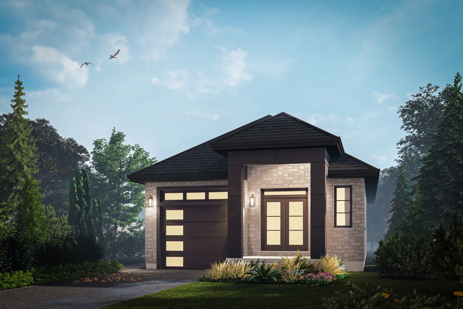 The Pine Modern exterior elevation rendering for Lot 18